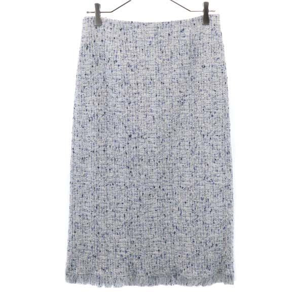 未使用 Unaca アナカ 総柄 フリンジ裾 ミディスカート 38 ホワイト系 レディース