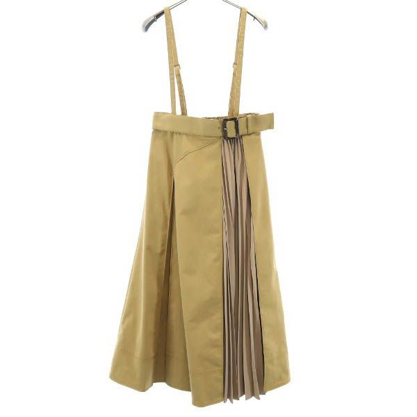 未使用 Mystrada マイストラーダ ロング丈 切替 プリーツ トレンチスカート 38 カーキ系 バックジップ レディース