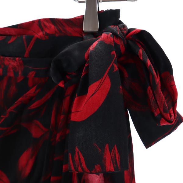 未使用 ザラ プリント ミニ丈 タイドディテール付 スカート XS 黒×赤 ZARA レディース