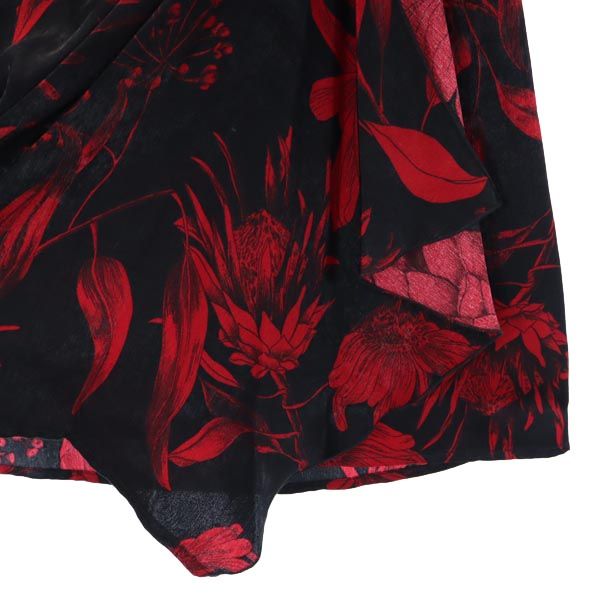 未使用 ザラ プリント ミニ丈 タイドディテール付 スカート XS 黒×赤 ZARA レディース