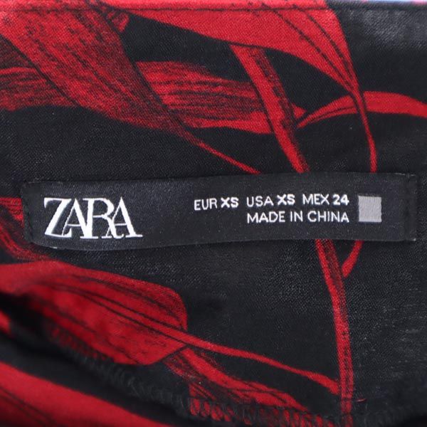 未使用 ザラ プリント ミニ丈 タイドディテール付 スカート XS 黒×赤 ZARA レディース