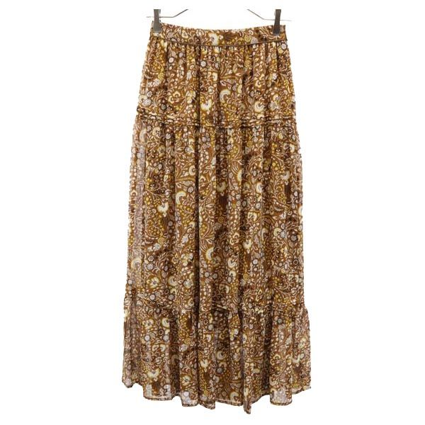 未使用 nano universe ナノユニバース 総柄 ロングスカート 36 ブラウン系 レディース