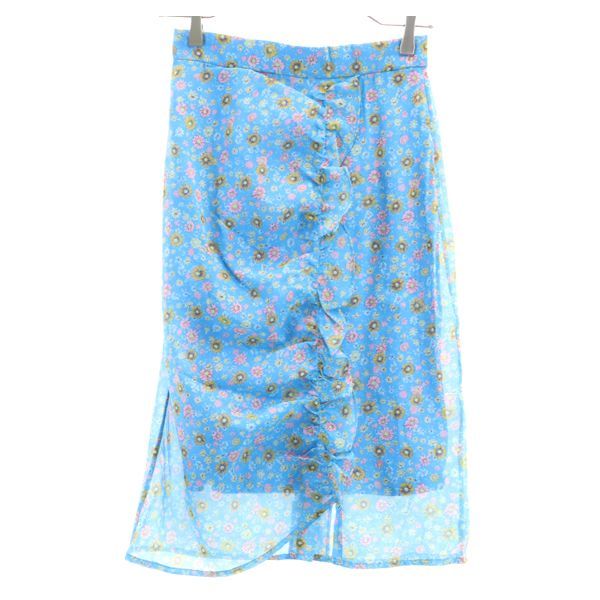 未使用 ティティーアンドコー 花柄 ミディ丈 シアフラワー タイトスカート M ライトブルー titty&co レディース