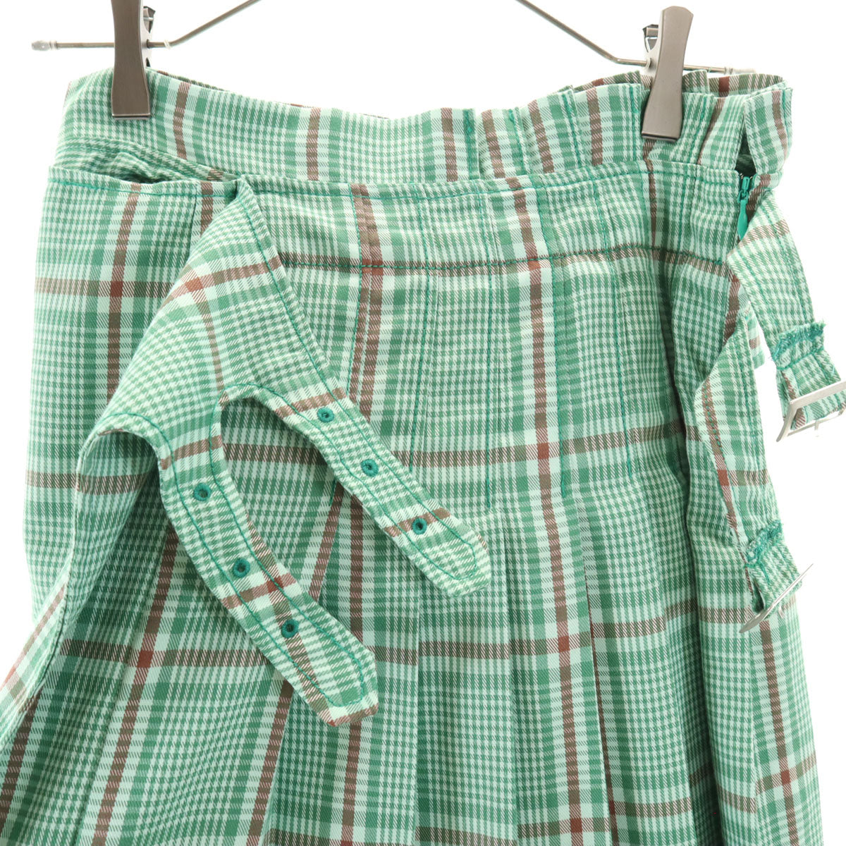 Candy Stripper キャンディーストリッパー チェック ロング丈 プリ-ツ スカート S グリーン系 2WAY レディース