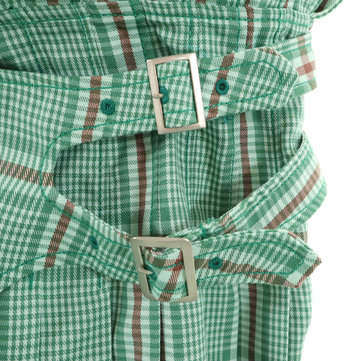 Candy Stripper キャンディーストリッパー チェック ロング丈 プリ-ツ スカート S グリーン系 2WAY レディース