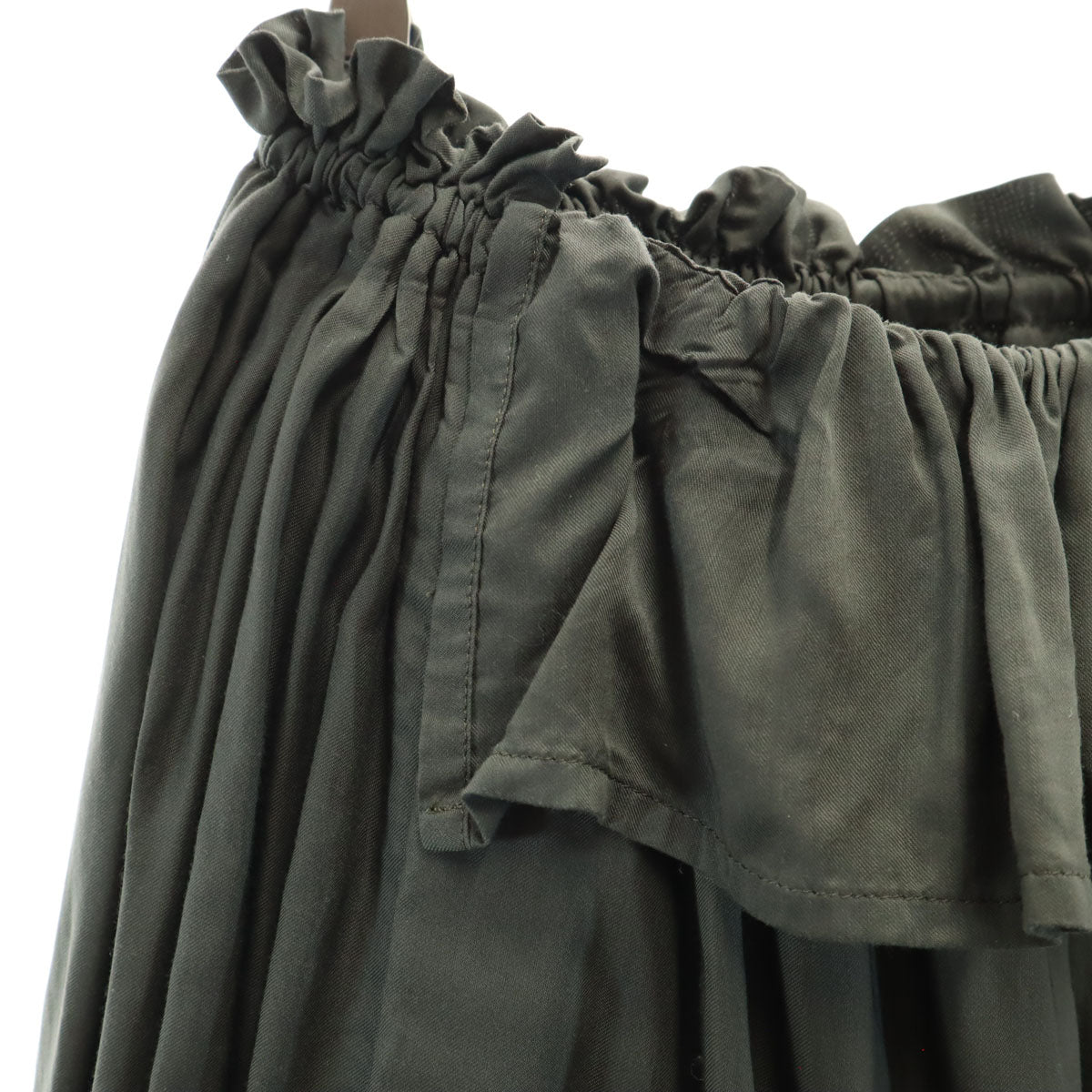 Y's ワイズ 日本製 ロング丈 ギャザースカート 2 チャコールカーキ ヨウジヤマモト レディース