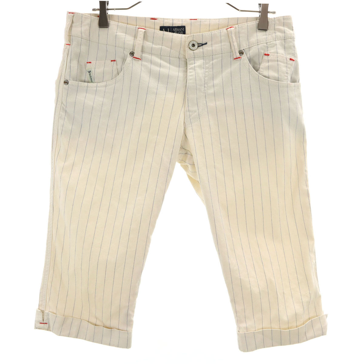 ARMANI JEANS アルマーニジーンズ ストライプ柄 ハーフパンツ W30 クリーム色 ストレッチ メンズ