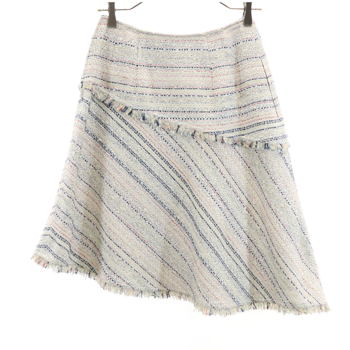 未使用 Rene ルネ 日本製 ミディ丈 TISSUE社 ツイード アシメ フレアスカート 36 ホワイト レディース