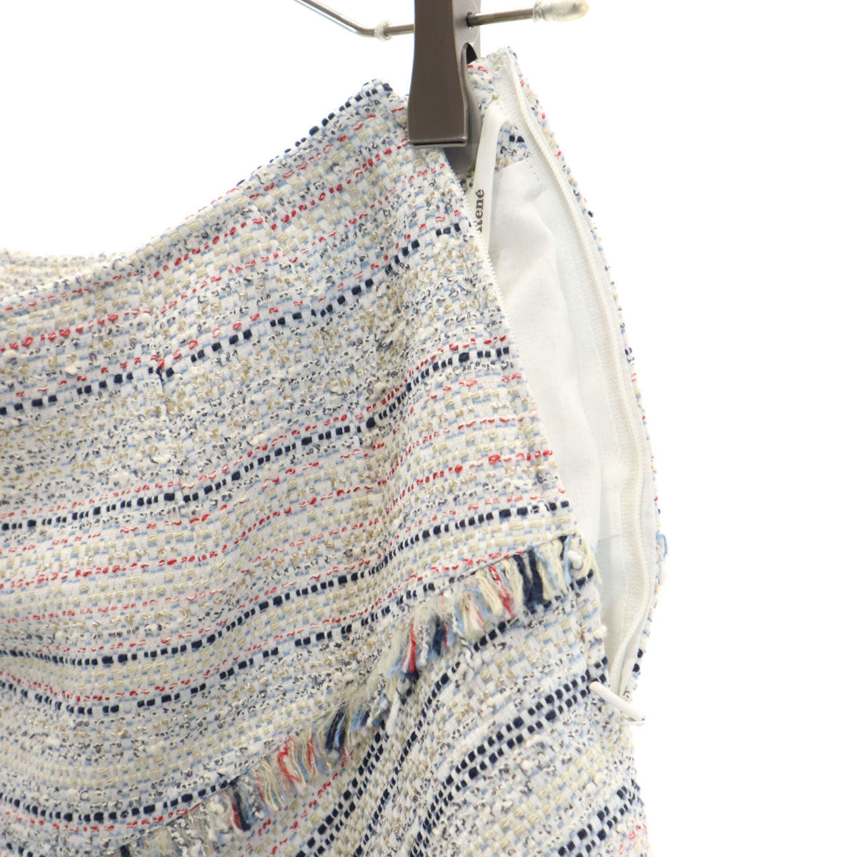 未使用 Rene ルネ 日本製 ミディ丈 TISSUE社 ツイード アシメ フレアスカート 36 ホワイト レディース