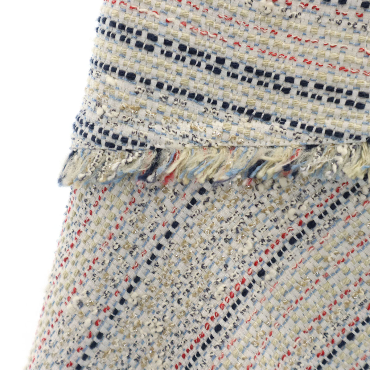 未使用 Rene ルネ 日本製 ミディ丈 TISSUE社 ツイード アシメ フレアスカート 36 ホワイト レディース