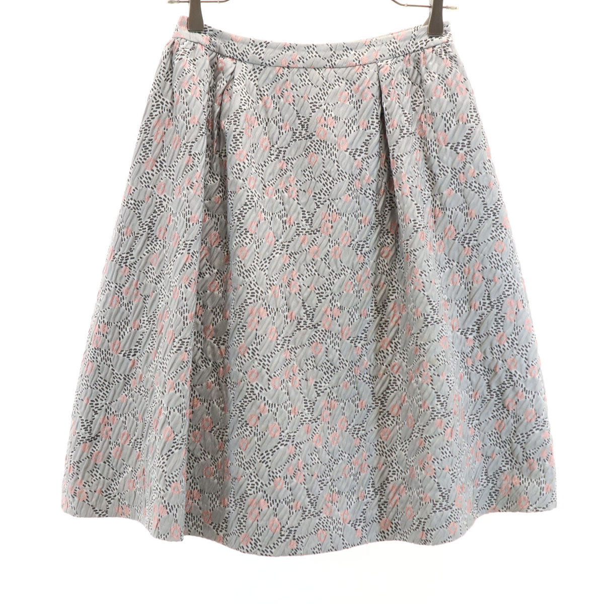 Rene ルネ 日本製 総柄 ミディ丈 TISSUE社 ジャガード フレアスカート 34 グレー レディース