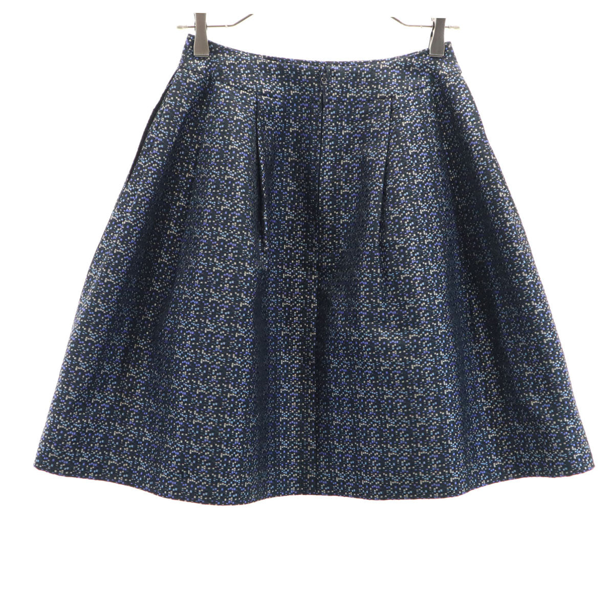 Rene ルネ 日本製 総柄 ミディ丈 TISSUE社 ジャガード フレアスカート 34 ネイビー レディース
