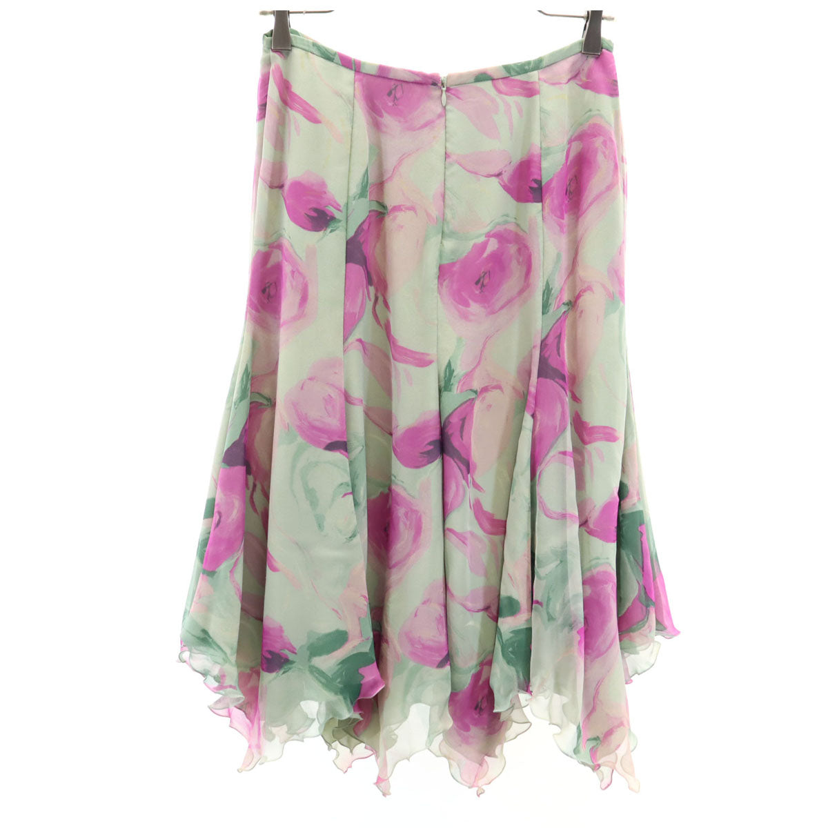 ARMANI COLLEZIONI アルマーニコレッツォーニ イタリア製 花柄 ミモレ丈 フレアスカート 38 グリーングレー系 シフォン レディース