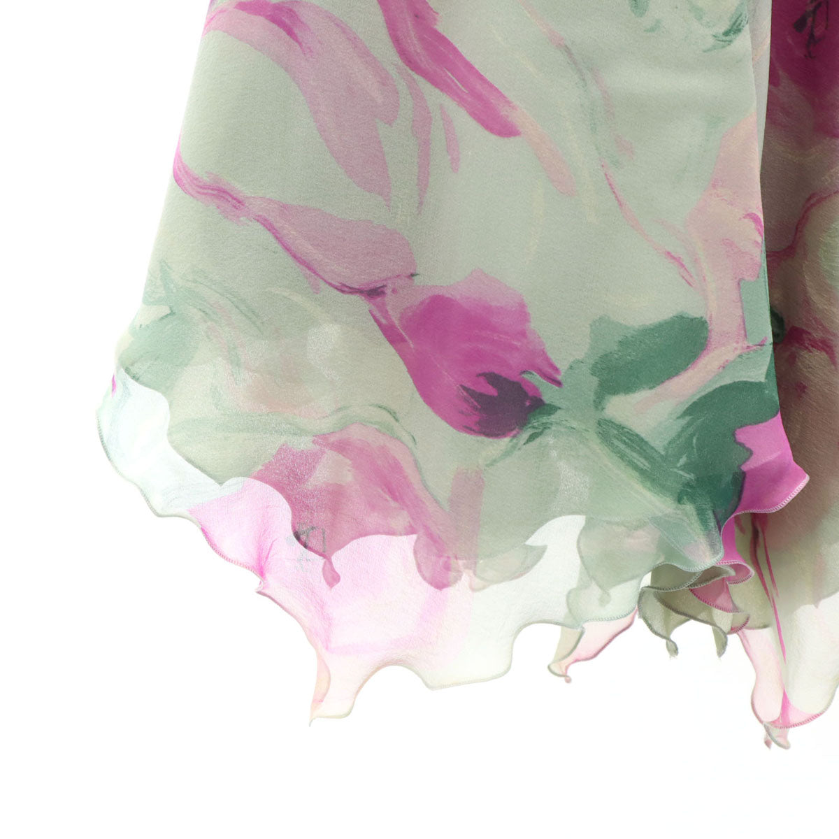 ARMANI COLLEZIONI アルマーニコレッツォーニ イタリア製 花柄 ミモレ丈 フレアスカート 38 グリーングレー系 シフォン レディース