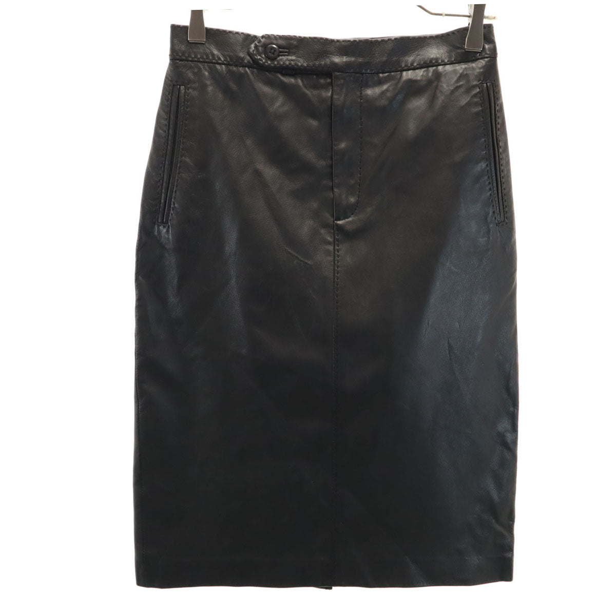 RALPH LAUREN COLLECTION ラルフローレン コレクション USA製 パープルレーベル ミディ丈 レザー タイトスカート 2 ブラック レディース