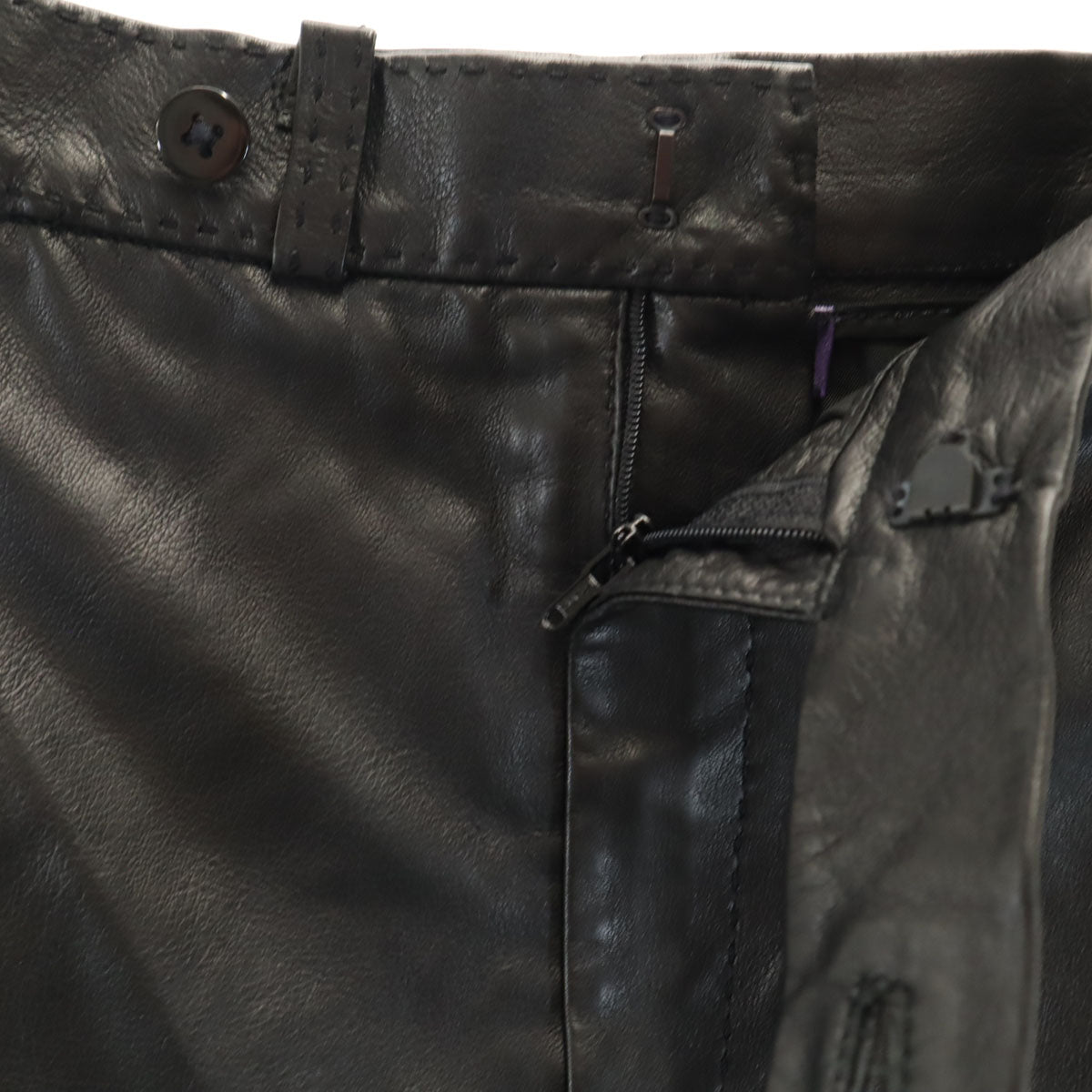 RALPH LAUREN COLLECTION ラルフローレン コレクション USA製 パープルレーベル ミディ丈 レザー タイトスカート 2 ブラック レディース