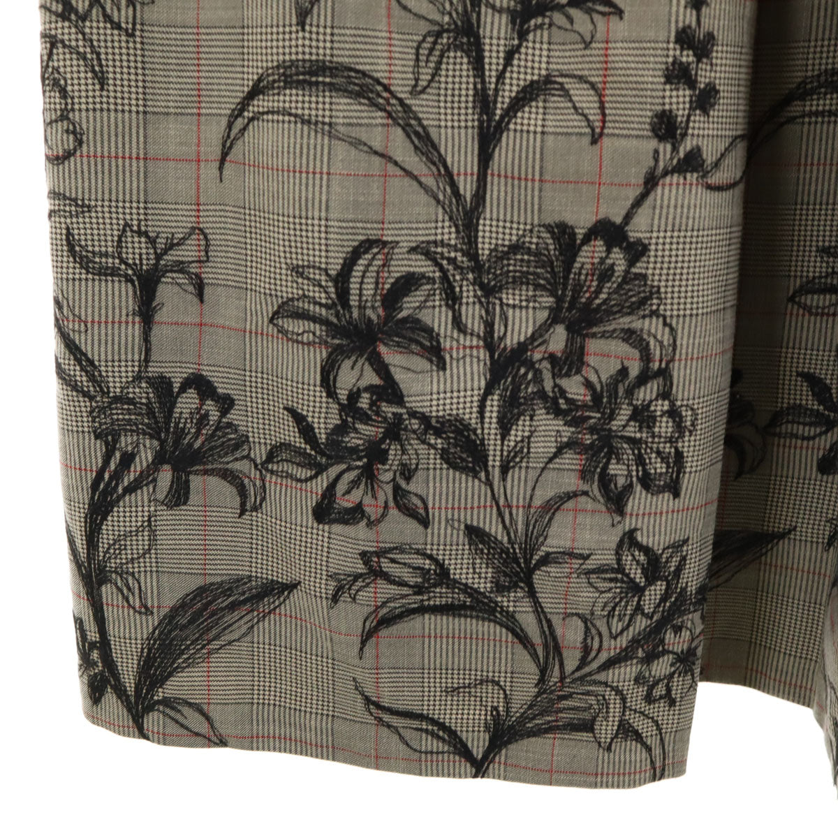 AMERI UNDRESSED アメリ グレンチェック 花刺繍 ロング丈 フレアスカート M グレージュ レディース