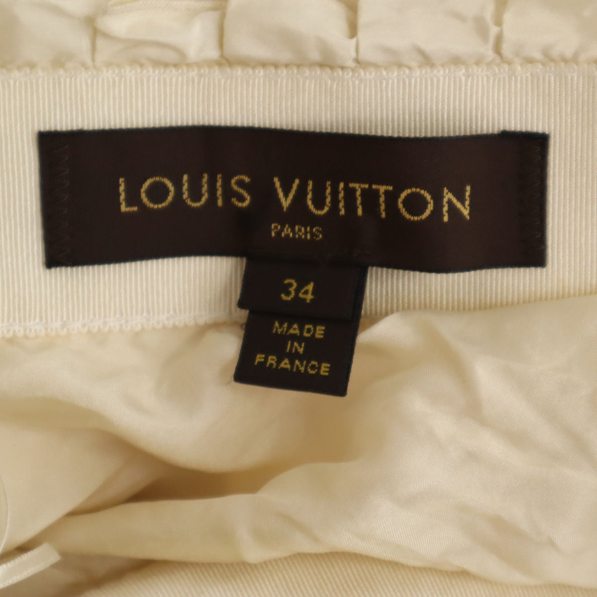 LOUIS VUITTON ルイヴィトン フランス製 シルクブレンド ミモレ丈 プリーツスカート 34 アイボリー レディース
