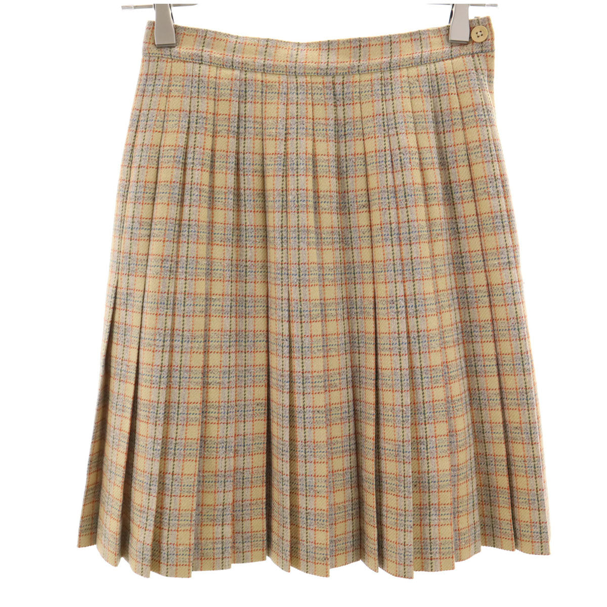 FOXEY フォクシー 日本製 ウールブレンド チェック ミニ丈 プリ-ツ プリーツスカート 38 ベージュ系 レディース
