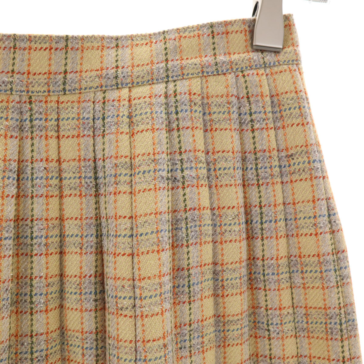 FOXEY フォクシー 日本製 ウールブレンド チェック ミニ丈 プリ-ツ プリーツスカート 38 ベージュ系 レディース