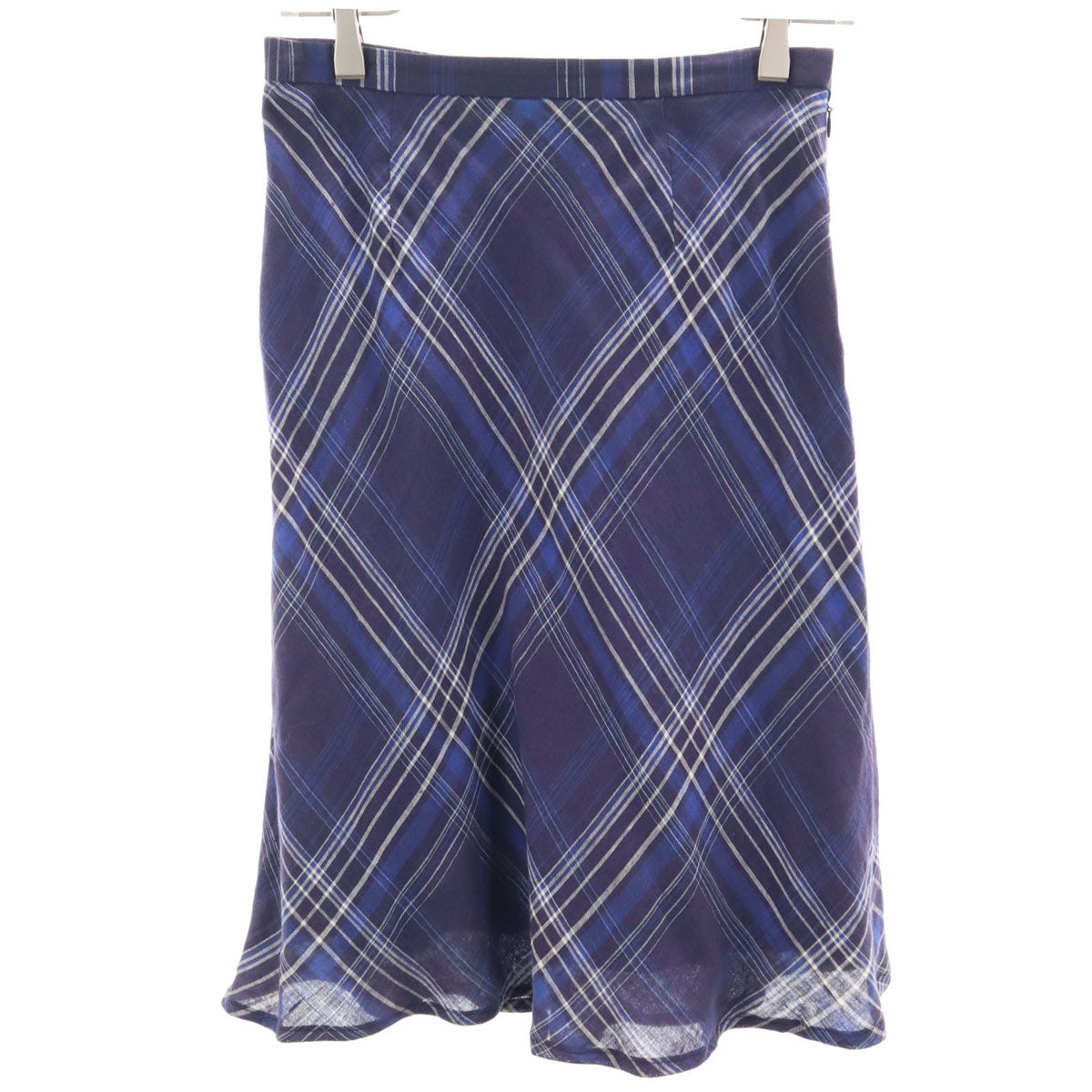 Burberrys バーバリーズ 90s リネン オールド チェック柄 ミディスカート 40 ネイビー 三陽商会 レディース