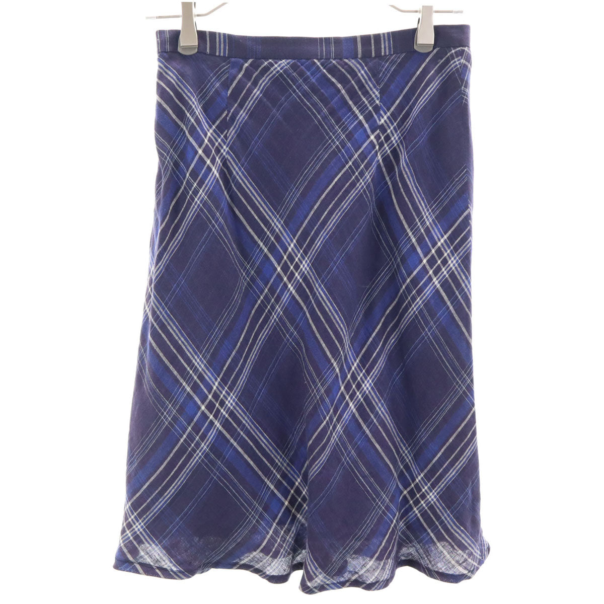 Burberrys バーバリーズ 90s リネン オールド チェック柄 ミディスカート 40 ネイビー 三陽商会 レディース