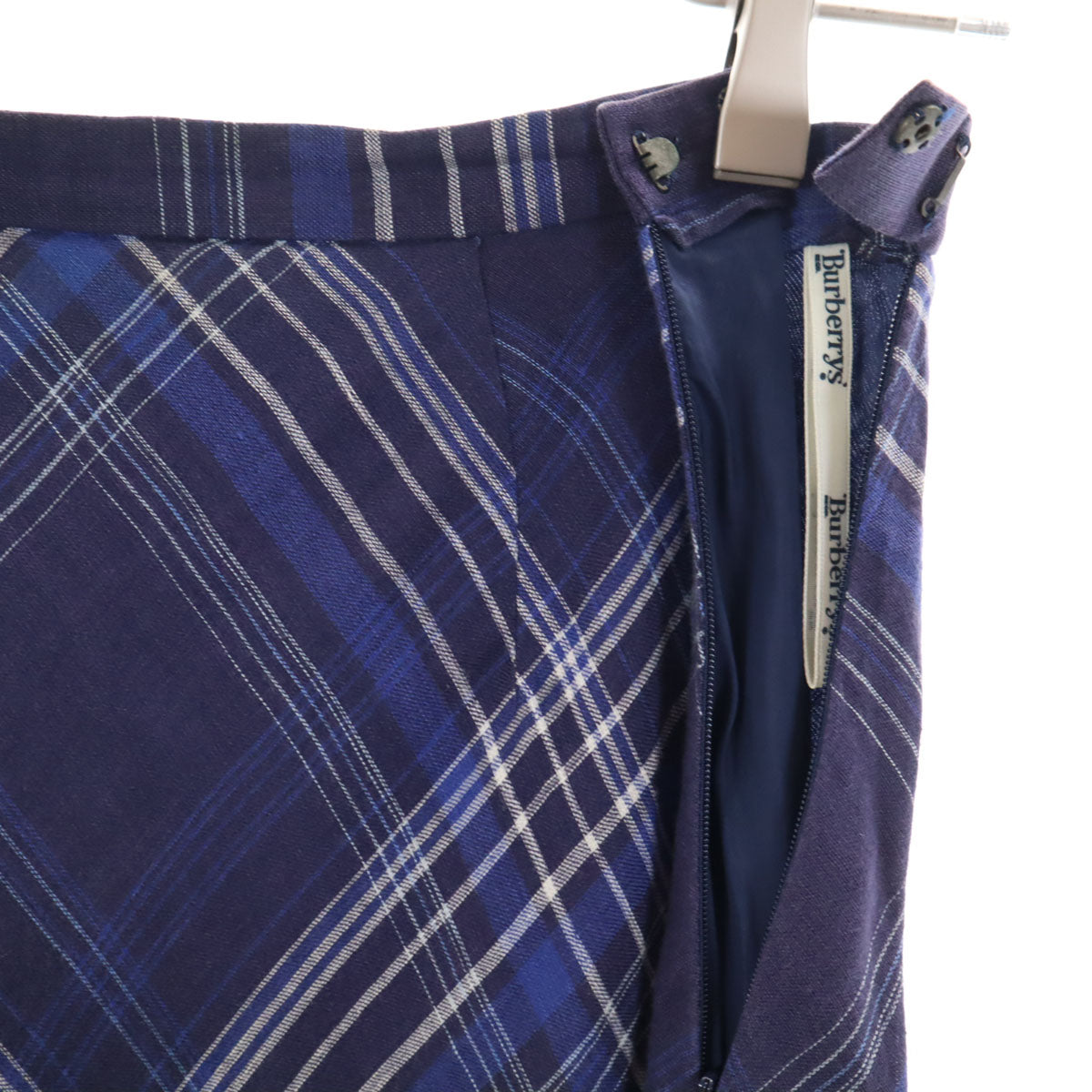 Burberrys バーバリーズ 90s リネン オールド チェック柄 ミディスカート 40 ネイビー 三陽商会 レディース