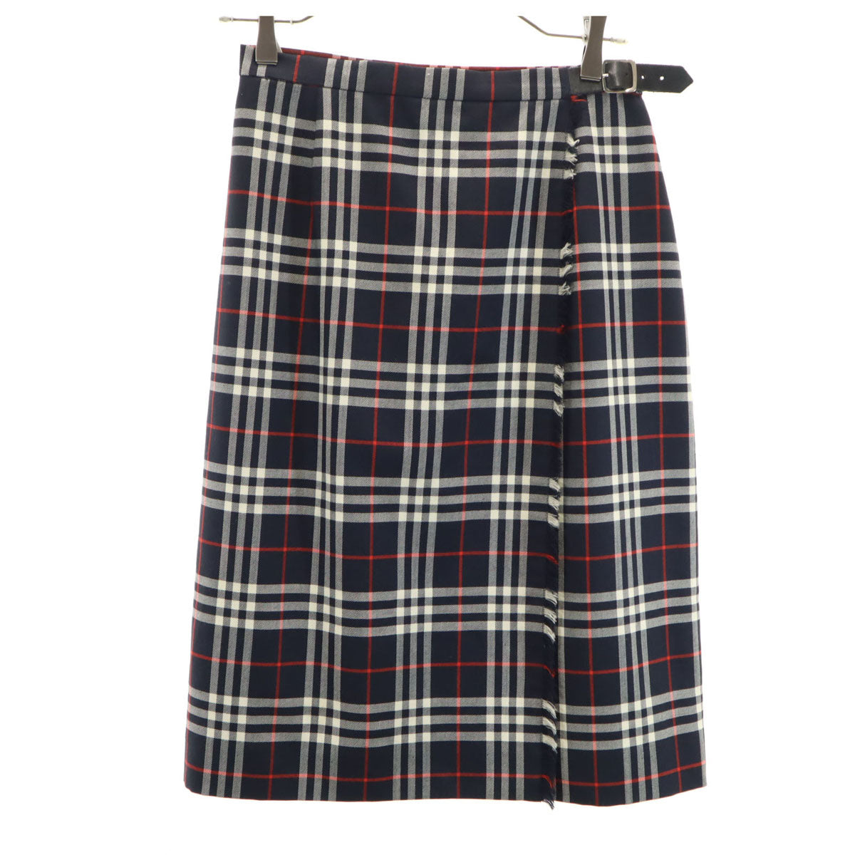 Burberrys バーバリーズ 90s ウール オールド チェック柄 ミディ丈 ラップスカート 40 ネイビー 三陽商会 レディース