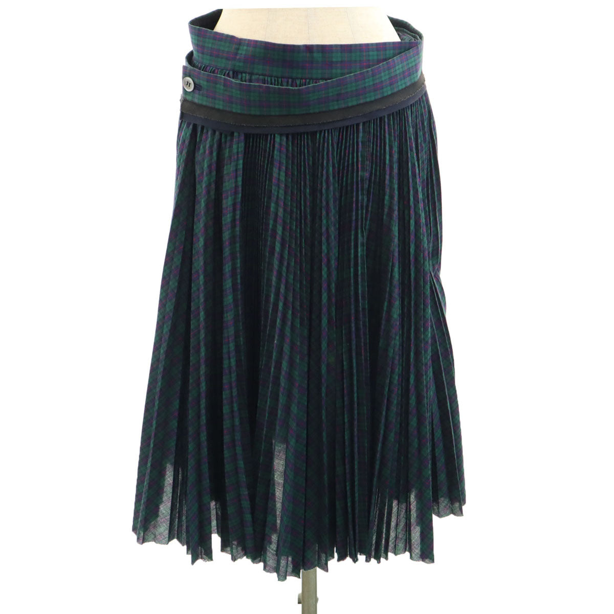 tricot COMME des GARCONS トリコットコムデギャルソン 2004年 00s 日本製 チェック柄 ミディ丈 プリーツ ラップスカート M グリーン レディース