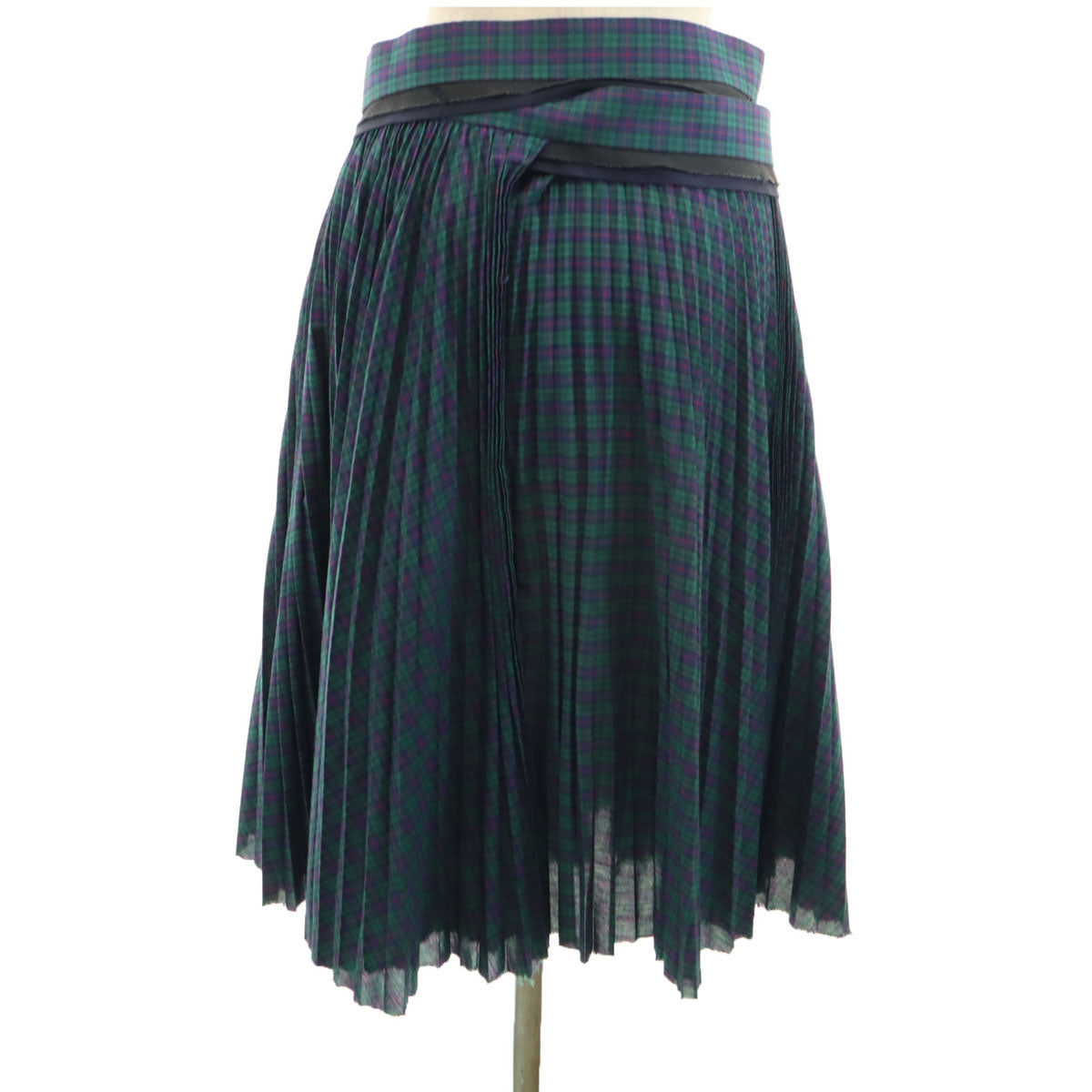 tricot COMME des GARCONS トリコットコムデギャルソン 2004年 00s 日本製 チェック柄 ミディ丈 プリーツ ラップスカート M グリーン レディース
