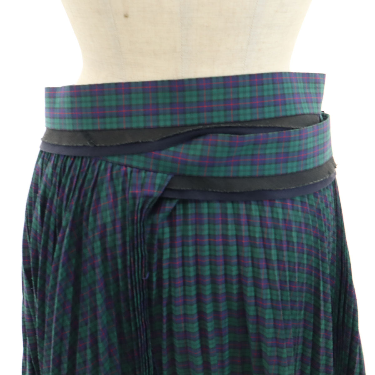 tricot COMME des GARCONS トリコットコムデギャルソン 2004年 00s 日本製 チェック柄 ミディ丈 プリーツ ラップスカート M グリーン レディース