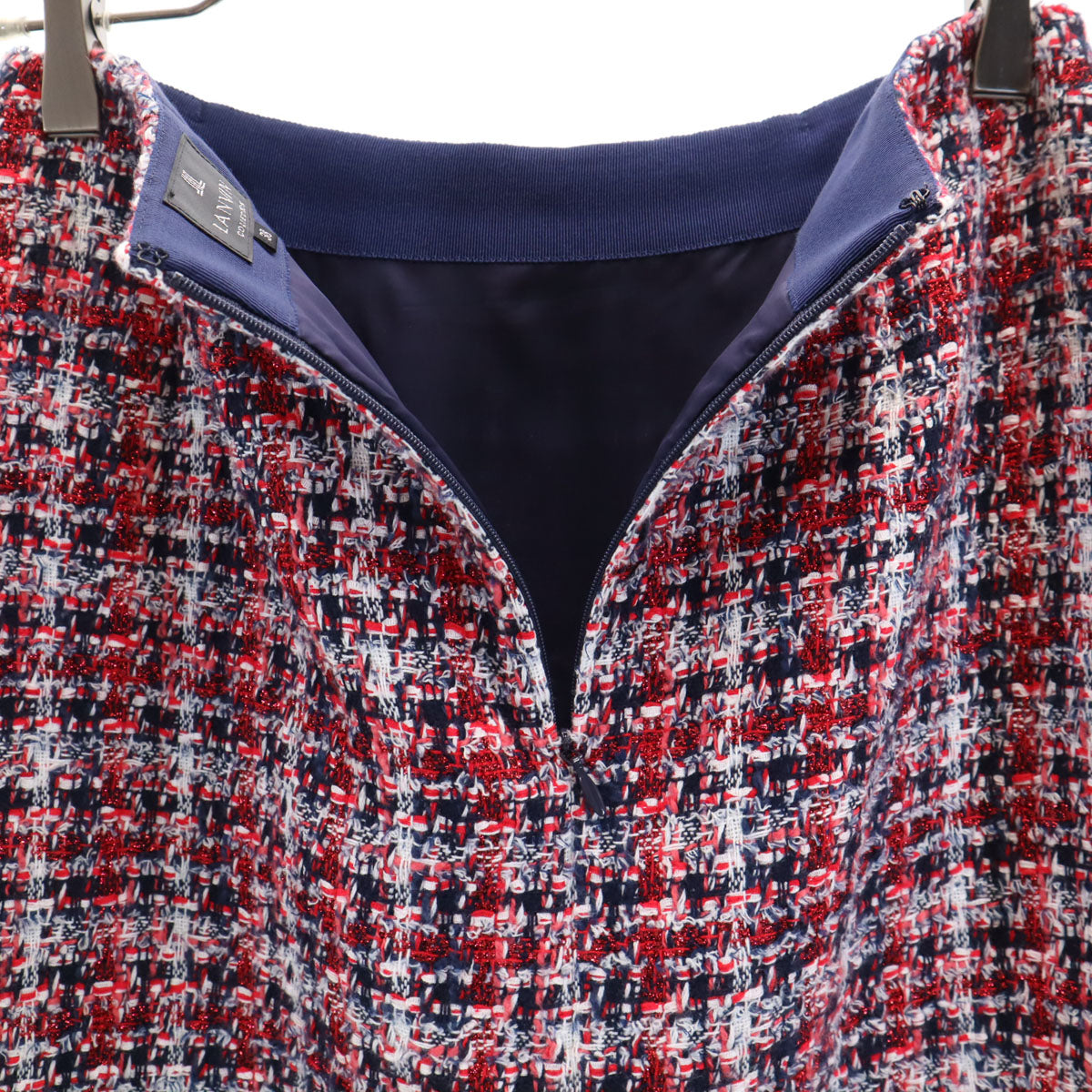 LANVIN LA COLLECTION ランバンコレクション 日本製 チェック柄 ミモレ丈 ツイード タイトスカート 38 レッド レディース