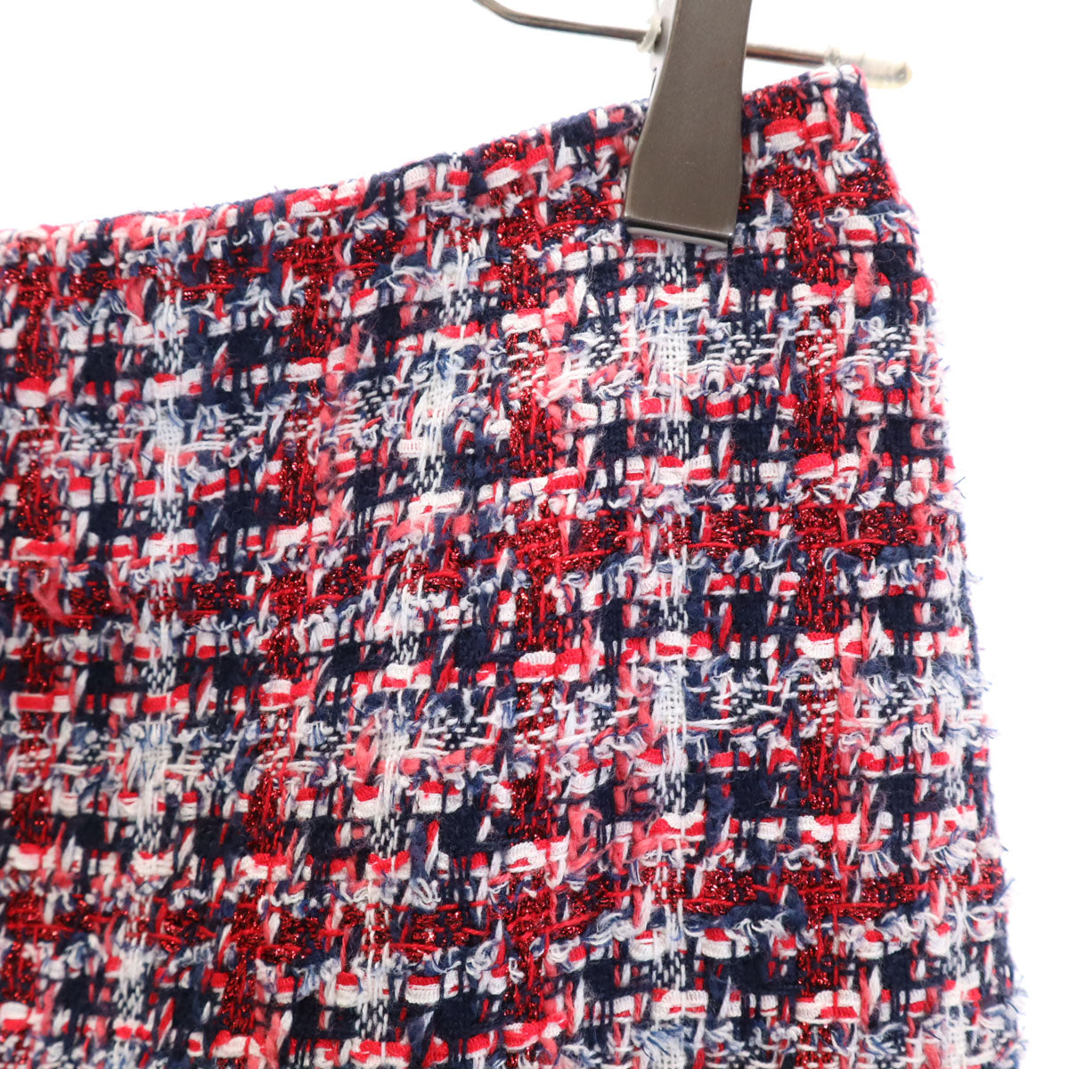 LANVIN LA COLLECTION ランバンコレクション 日本製 チェック柄 ミモレ丈 ツイード タイトスカート 38 レッド レディース