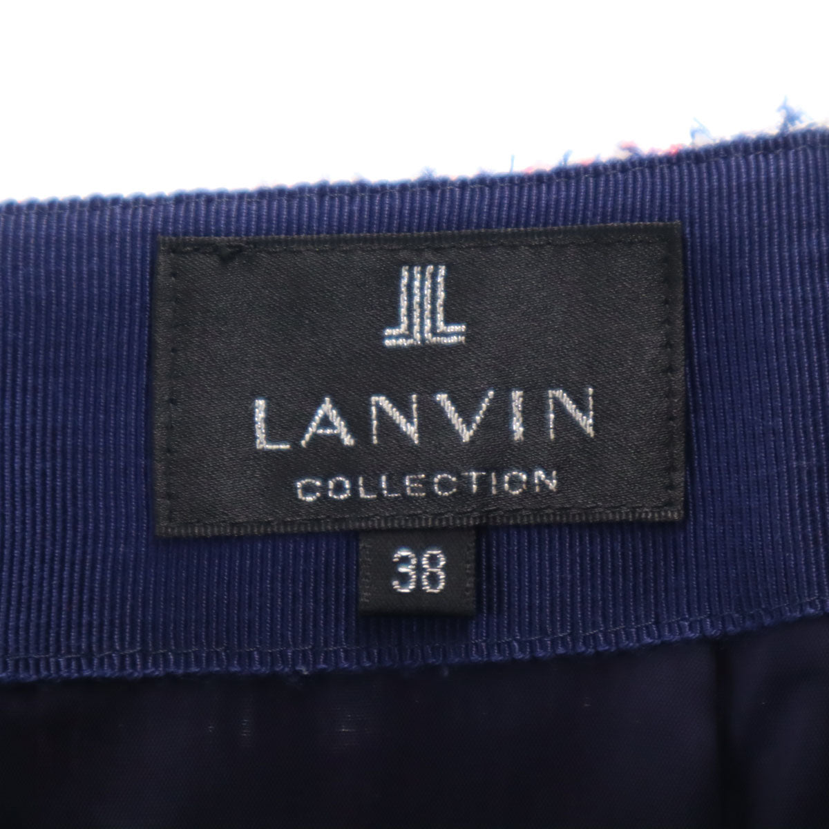 LANVIN LA COLLECTION ランバンコレクション 日本製 チェック柄 ミモレ丈 ツイード タイトスカート 38 レッド レディース