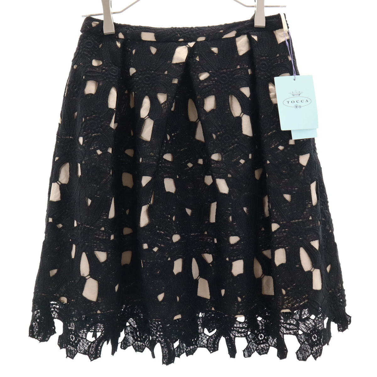 未使用 TOCCA トッカ 花柄 ミディ丈 総レース フレアスカート 2 ブラック レディース