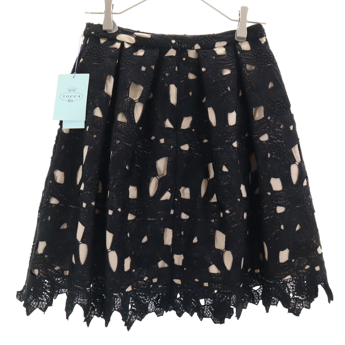 未使用 TOCCA トッカ 花柄 ミディ丈 総レース フレアスカート 2 ブラック レディース