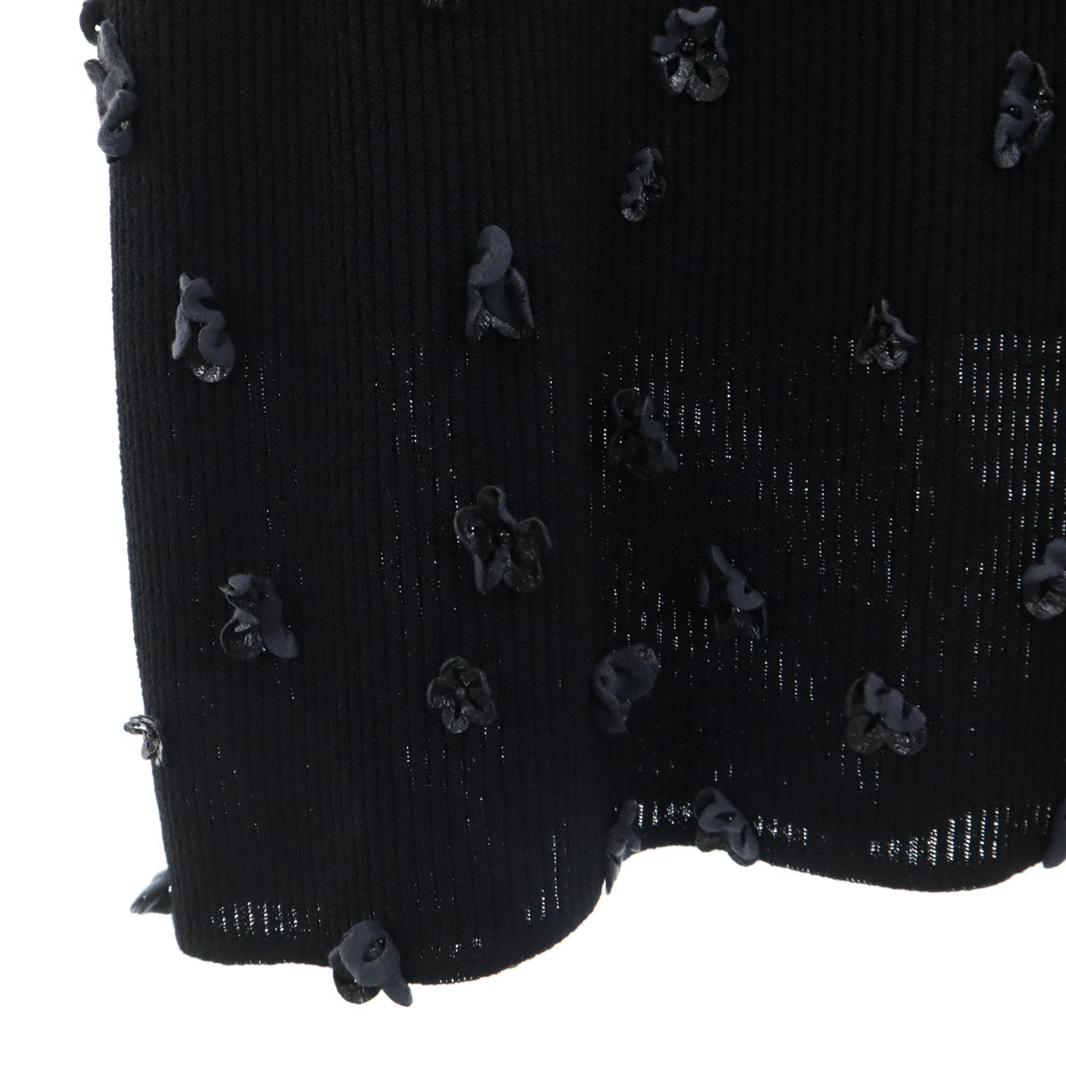 ESCADA エスカーダ リブニット ロングスカート 40 ブラック 花装飾 レディース