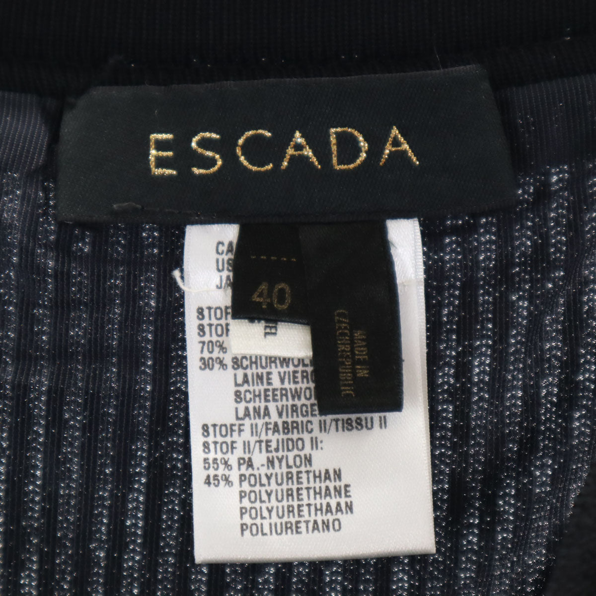 ESCADA エスカーダ リブニット ロングスカート 40 ブラック 花装飾 レディース
