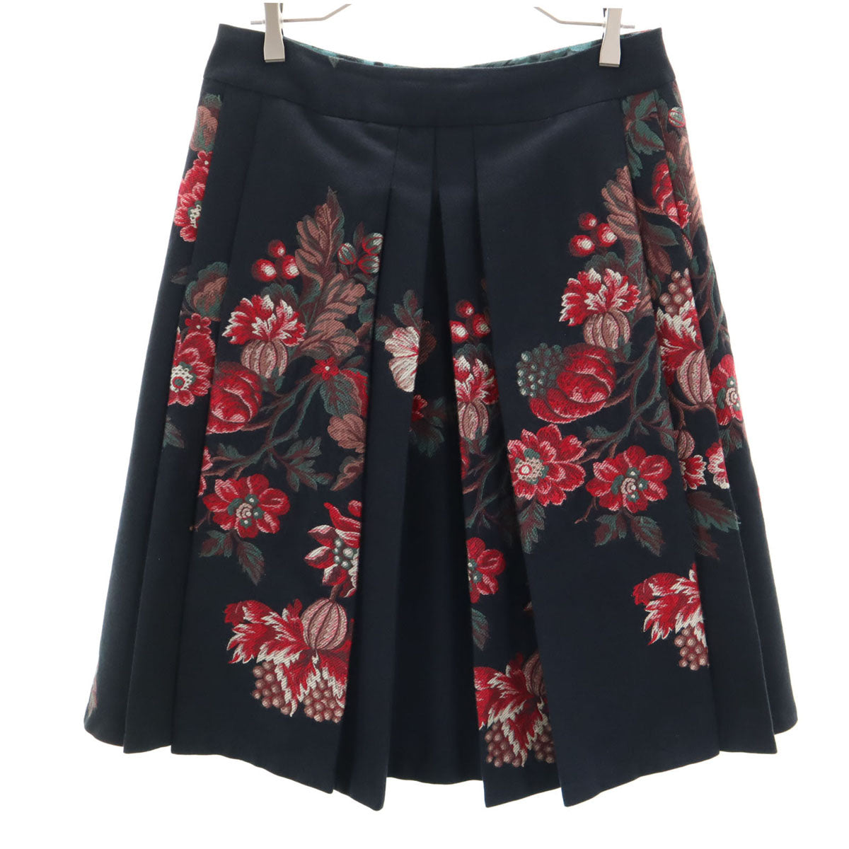 KENZO ケンゾー 花柄 ミモレ丈 ジャガード プリーツスカート 40 チャコール レディース