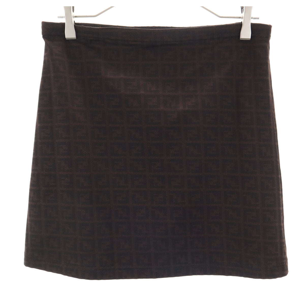 FENDI フェンディ イタリア製 総柄 台形 ミニスカート 42 ブラウン ウエストゴム レディース