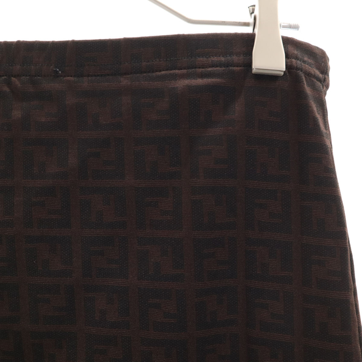 FENDI フェンディ イタリア製 総柄 台形 ミニスカート 42 ブラウン ウエストゴム レディース