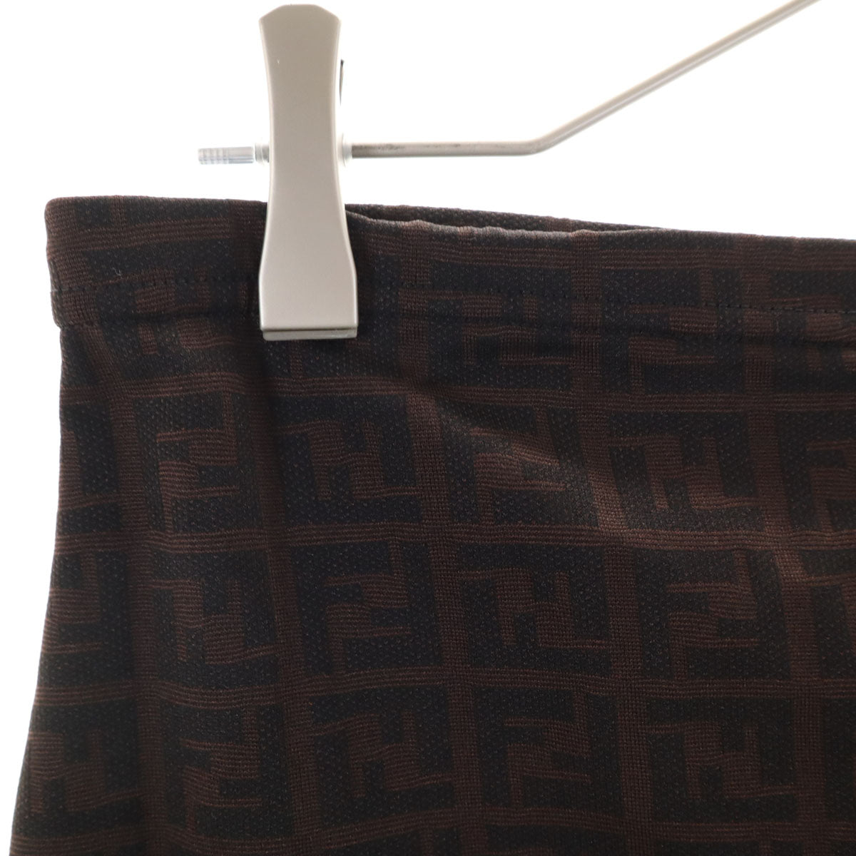 FENDI フェンディ イタリア製 総柄 台形 ミニスカート 42 ブラウン ウエストゴム レディース