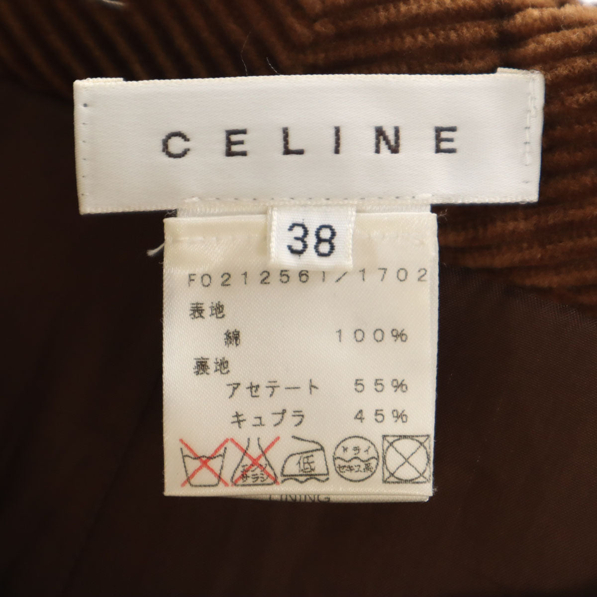 CELINE セリーヌ フランス製 ミディ丈 コーデュロイ タイトスカート 38 ブラウン レディース
