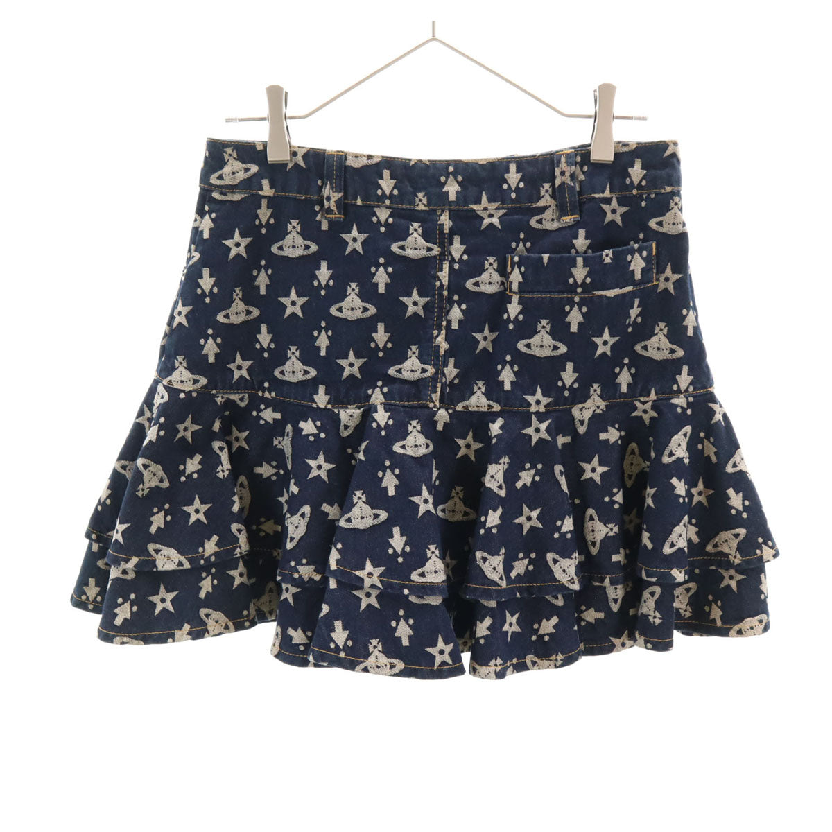 Vivienne Westwood RED LABEL ヴィヴィアンウエストウッドレッドレーベル 日本製 オーブ柄 ミニ丈 デニム ティアードスカート 2 インディゴ レディース