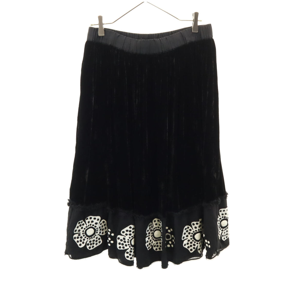 jupe by jackie ジュップバイジャッキー 2015年 シルク フラワー刺繍 ミモレ丈 ベロア ギャザースカート 2 ブラック レディース