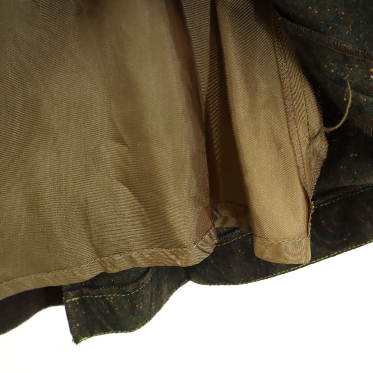 ETRO エトロ イタリア製 シルクブレンド 総柄 ミモレ丈 ボックス プリーツスカート 42 カーキ レディース