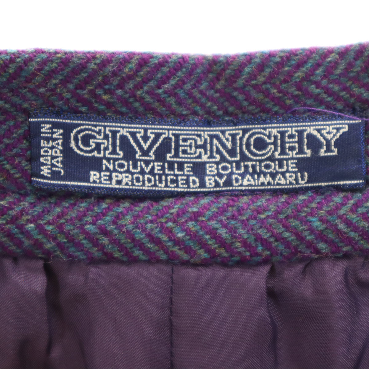 GIVENCHY ジバンシィ 90s 日本製 ウール オールド ヘリンボーン 膝丈スカート 12 パープル レディース
