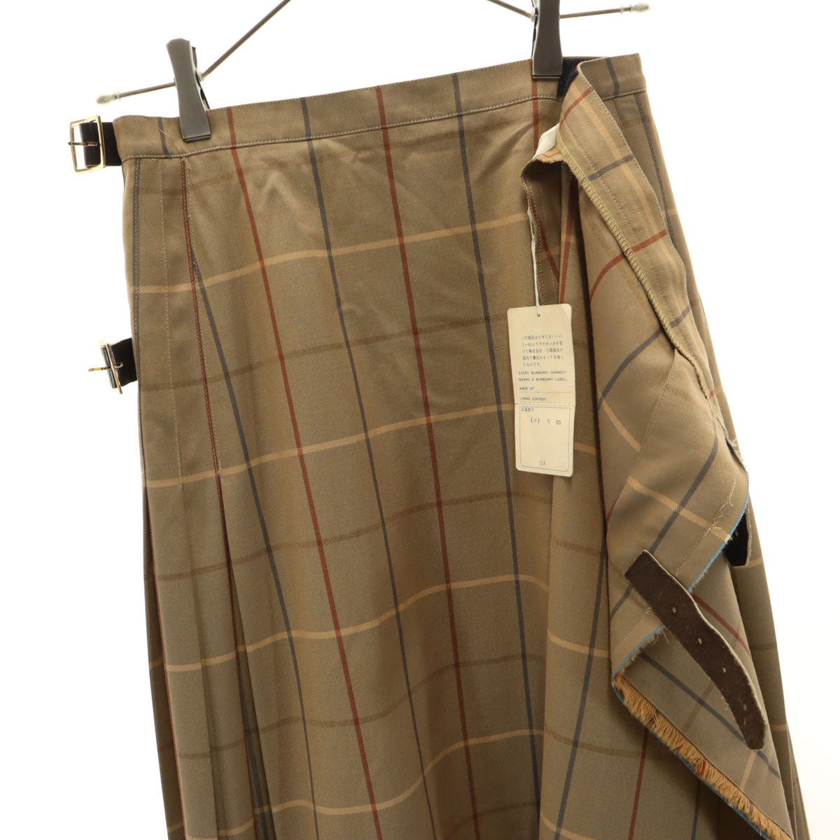 Burberrys バーバリーズ 90s オールド チェック柄 ミモレ丈 プリーツ ラップスカート 11 ベージュブラウン レディース