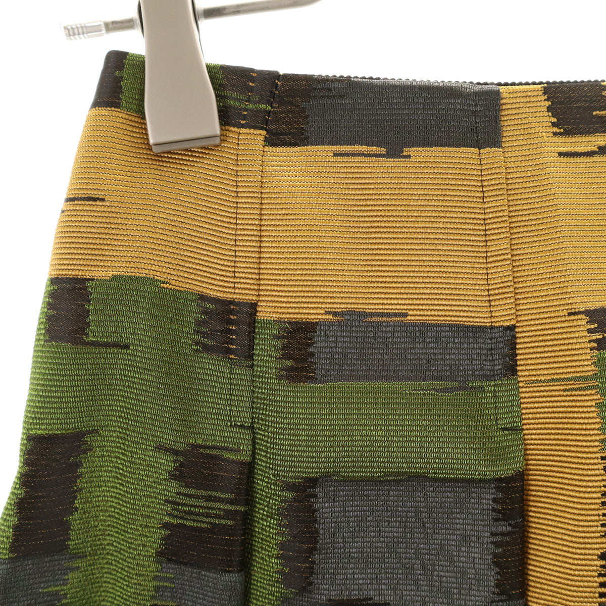 美品 Rene ルネ 日本製 総柄 ミディ丈 プリーツスカート 34 イエロー レディース