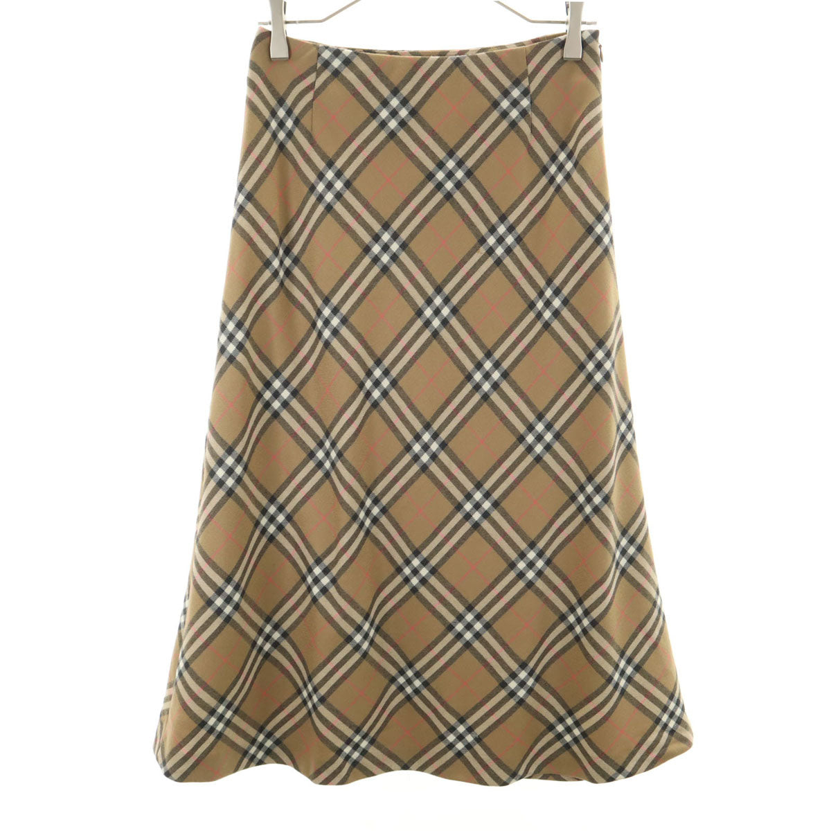 BURBERRY バーバリー ウール チェック柄 ミモレ丈 フレアスカート 38